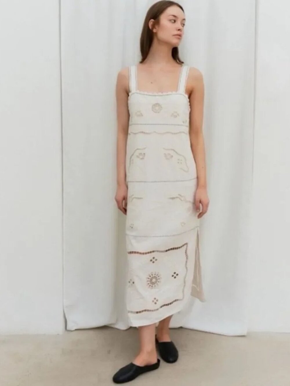 Zara White Embroidered Dress NWT